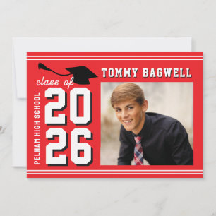 LETTERMAN GRAD School Colours RED Invitation