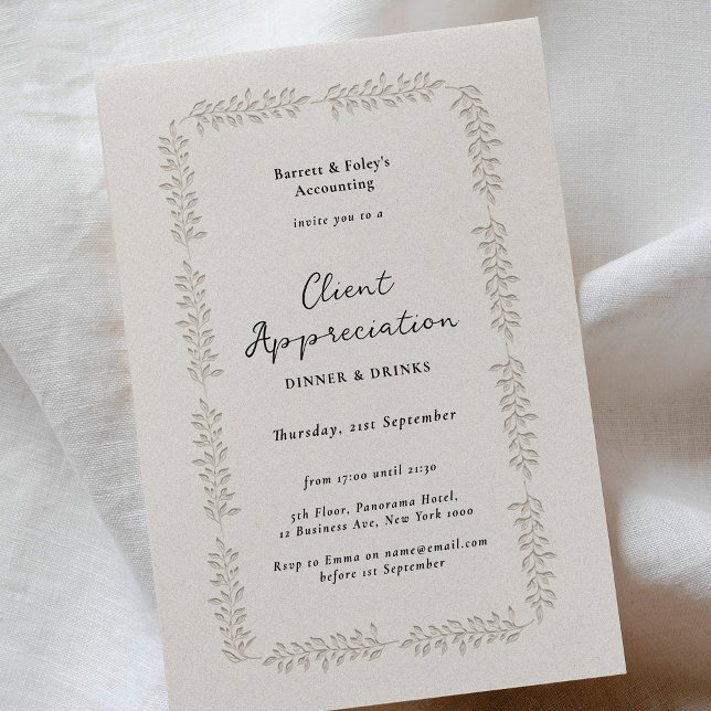 Letterpress Effect Client Appreciation Business Invitation (Faux letterpress effect minimal company event invitation)