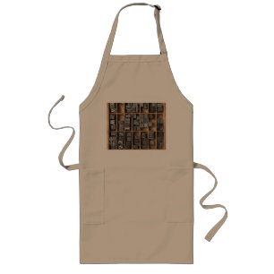 letterpress lead type in a case long apron