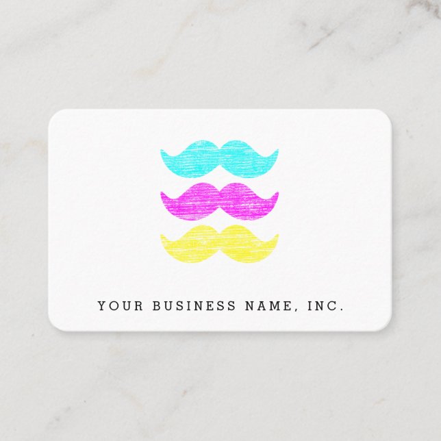 Letterpress Style CMY Moustaches Euro Business Card (Front)