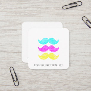 Letterpress Style CMY Moustaches Square Business Card