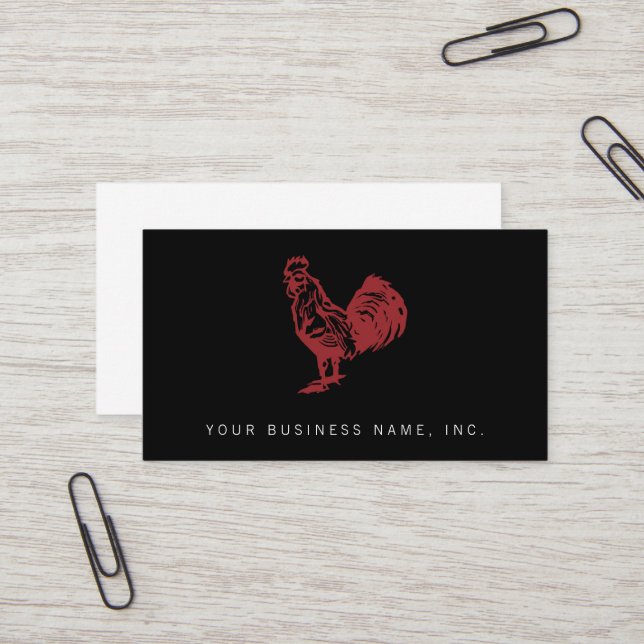 Letterpress Style Red Rooster Business Card (Front/Back In Situ)