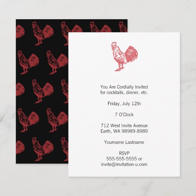 Letterpress Style Red Rooster Invitation (Front/Back)