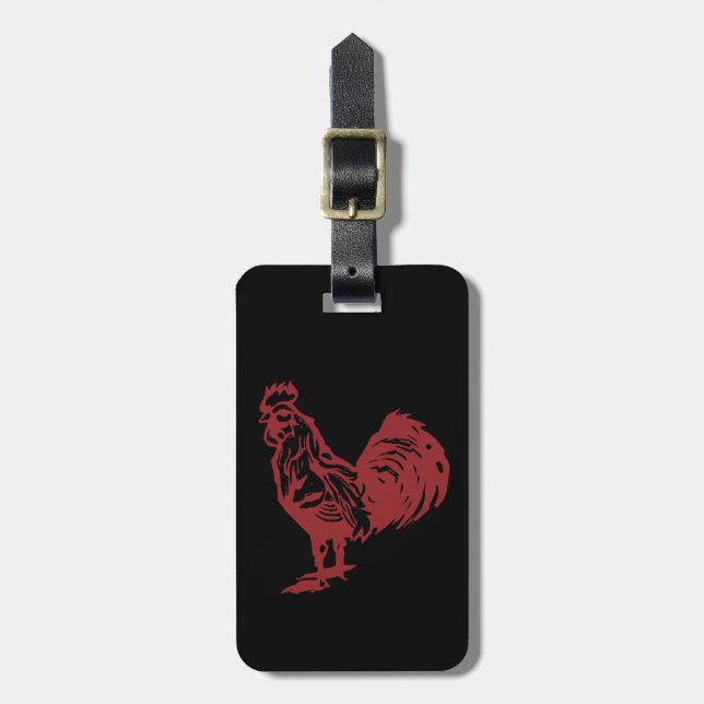 Letterpress Style Red Rooster Luggage Tag (Front Vertical)