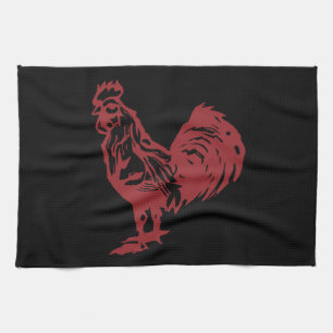 Letterpress Style Red Rooster Tea Towel