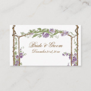 Letterpress Style Vintage Faux Bois Trellis Purple Place Card