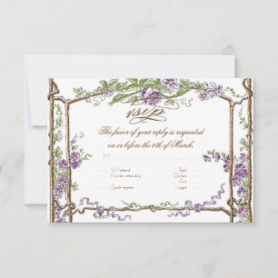 Letterpress Style Vintage Faux Bois Trellis Purple RSVP Card