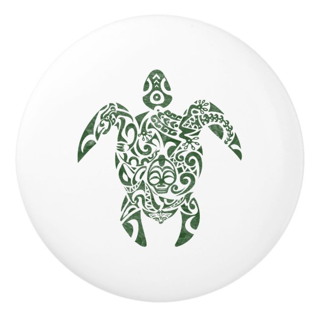 Letterpress Tribal Style Turtle Ceramic Knob (Front)