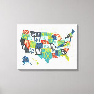 Letterpress USA Map Canvas Print