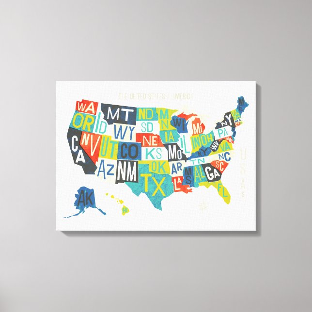 Letterpress USA Map Canvas Print (Front)
