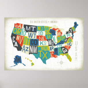 Letterpress USA Map Poster