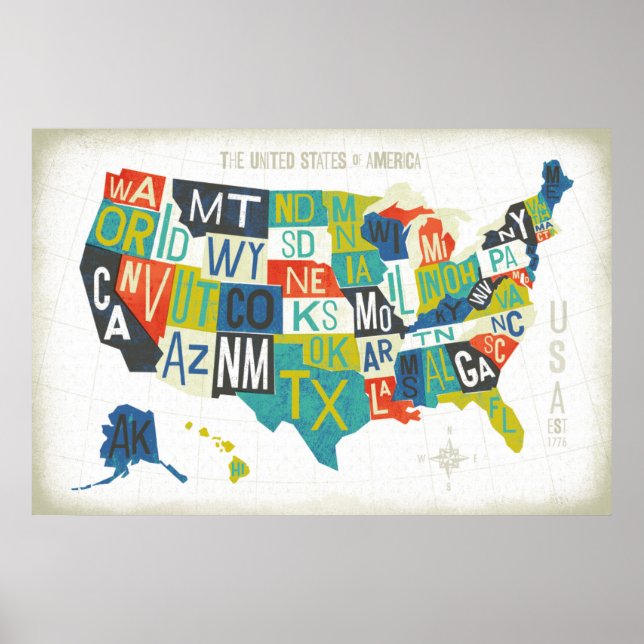 Letterpress USA Map Poster (Front)