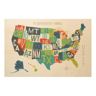 Letterpress USA Map Wood Wall Art