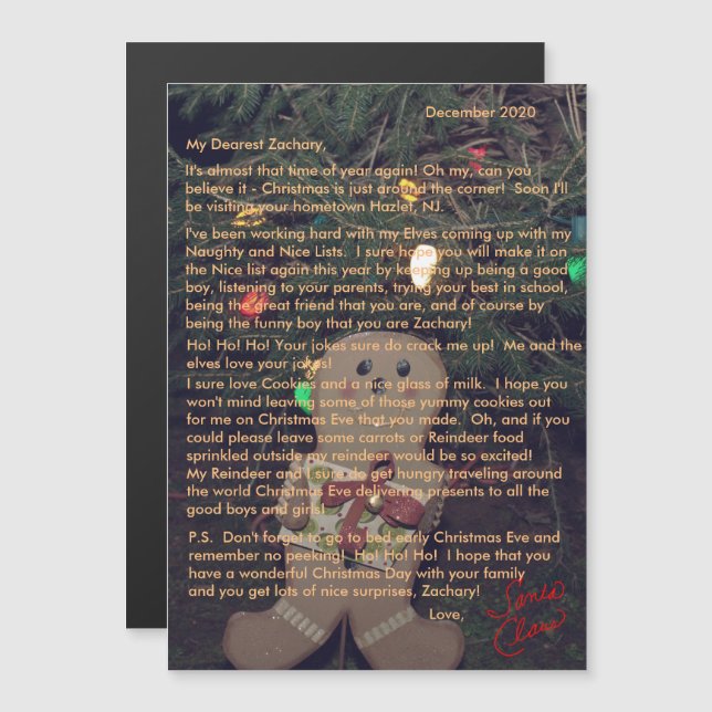 Letters from Santa Gingerbread Magnetic Card 5x7 (Front/Back)
