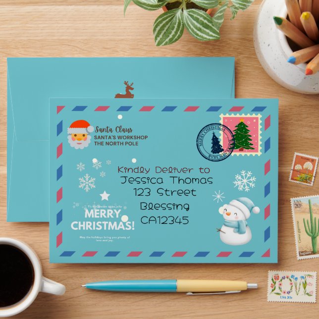 Letters from Santa| Mistletoe Stamp Christmas Snow Envelope (Desk)