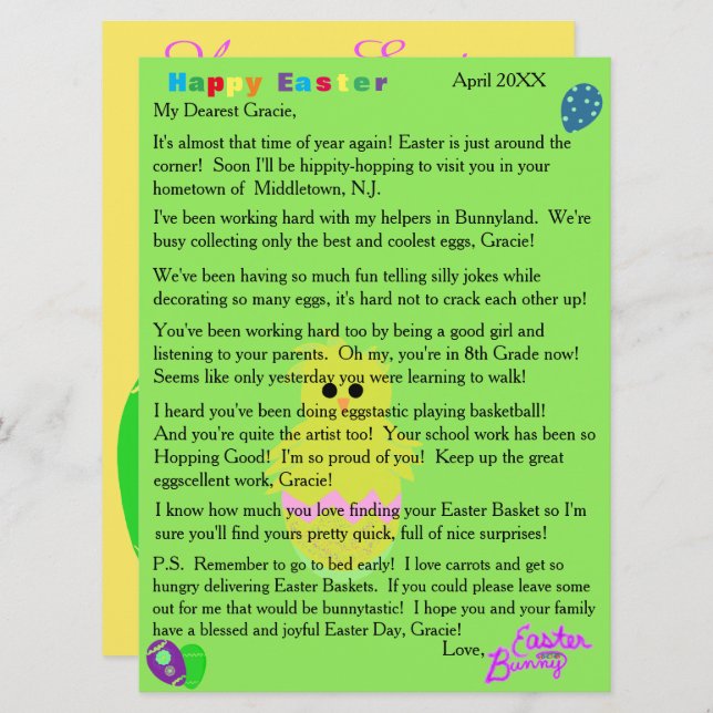 Letters from the Easter Bunny Pink Chick Egg Holiday Card (Front/Back)