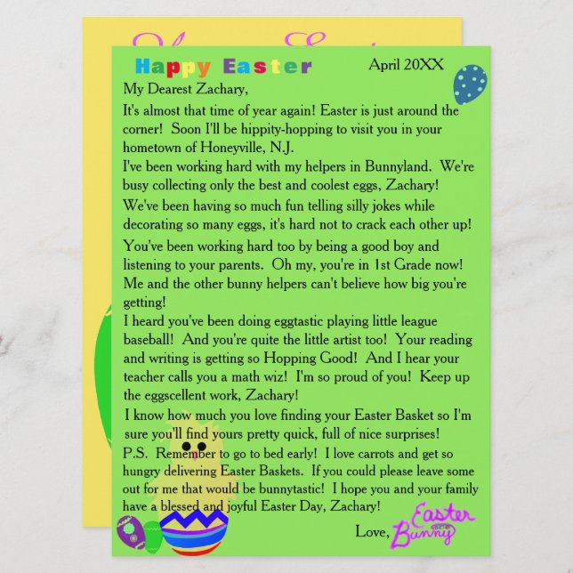 Letters from the Easter Bunny Striped Chick Egg Holiday Card (Front/Back)
