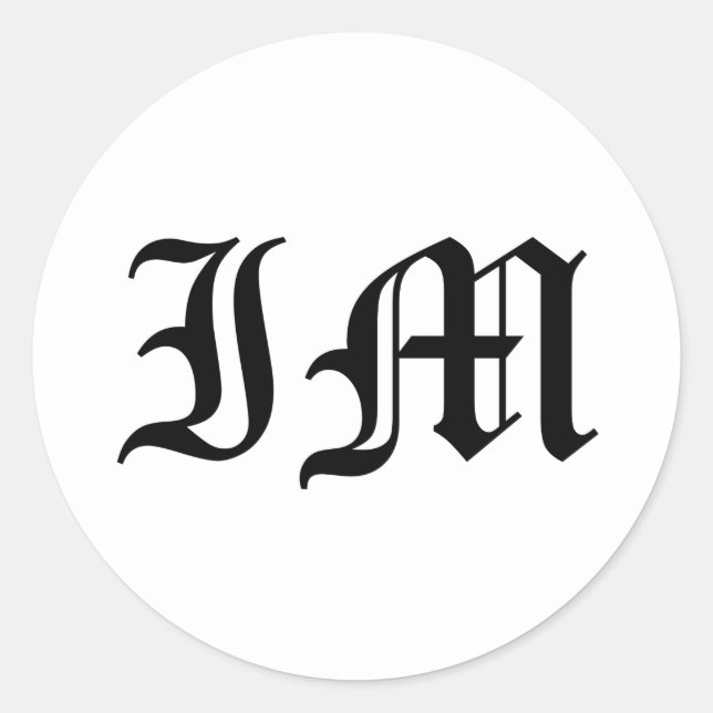 Letters IM Old English Text on White Background Classic Round Sticker (Front)