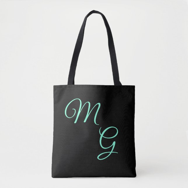 Letters of Grace Mint Green on Black Tote Bag (Front)