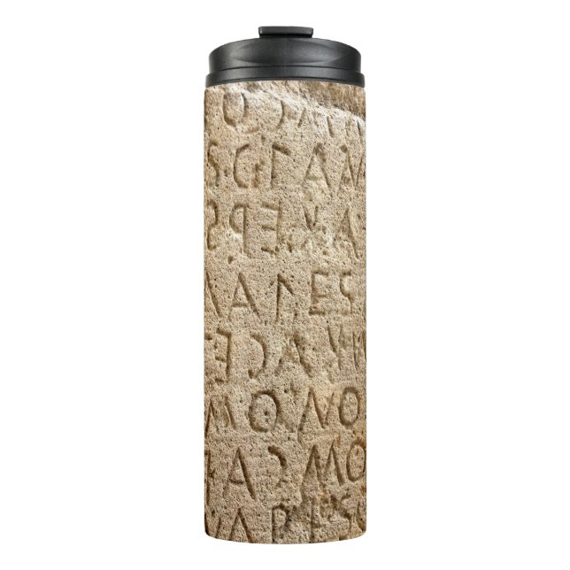 Letters stone texture background thermal tumbler (Front)