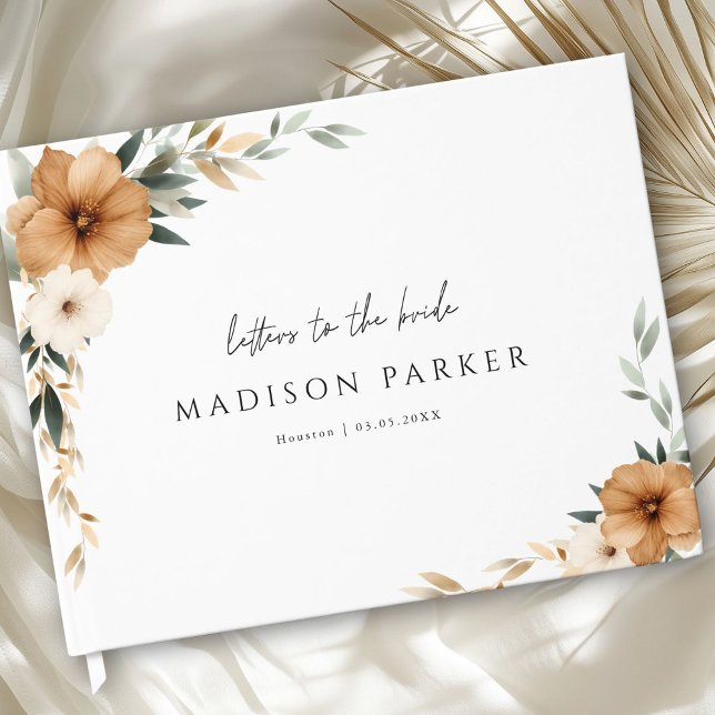 Letters to the Bride! Boho Bridal Shower Guest Book (Letters to the Bride! Custom Elegant Modern Copper & Earthy Botanical Bridal Shower Guest Book.)
