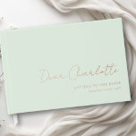 Letters to the Bride! Minimal, Handwriting Font Guest Book<br><div class="desc">Letters to the Bride - Dear... ! Customer specific, elegant, Rose-Gold-Foil handwriting font, Light-Green Guest Book. Celebrate the bride-to-be with this beautifully personalised bridal shower guest book, designed in light-blue and finished with elegant foil script. The cover can be fully customised with the bride's name, location, and date – making...</div>