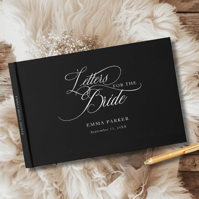 Letters to the Bride, Modern, Elegant, Black Guest Book (Letters to the Bride, Modern, Elegant, Black-White Guest Book, personalized with your name and date.)