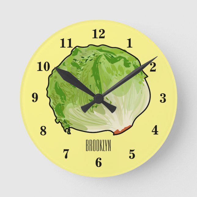 Lettuce cartoon illustration round clock (Front)