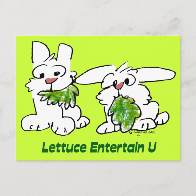 Lettuce Entertain U Cartoon Rabbits Postcard (Front)