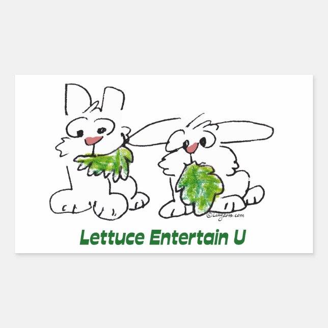 Lettuce Entertain U Cartoon Rabbits Rectangular Sticker (Front)