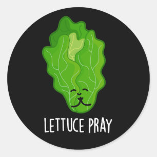 Lettuce Pray Funny Veggie Pun Dark BG Classic Round Sticker