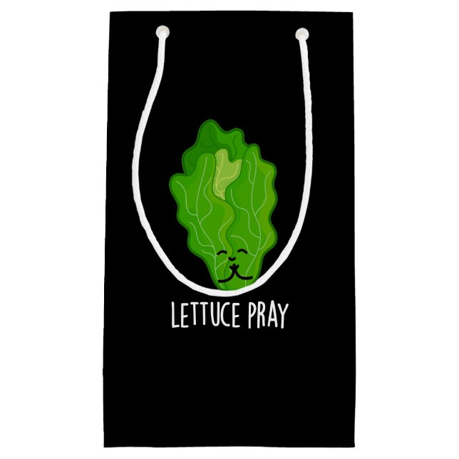 Lettuce Pray Funny Veggie Pun Dark BG Small Gift Bag (Front)