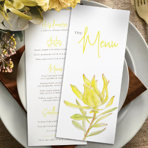 Leucadendron yellow rustic floral wedding menu