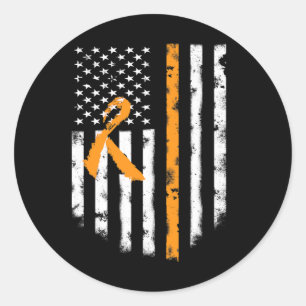 Leukaemia Awareness American Flag Orange Ribbon T Classic Round Sticker