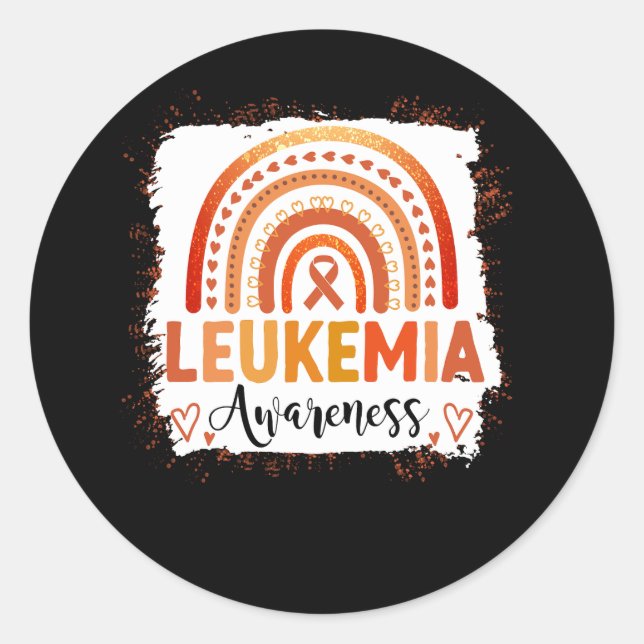 Leukaemia Awareness Bleached Rainbow Orange Ribbon Classic Round Sticker (Front)