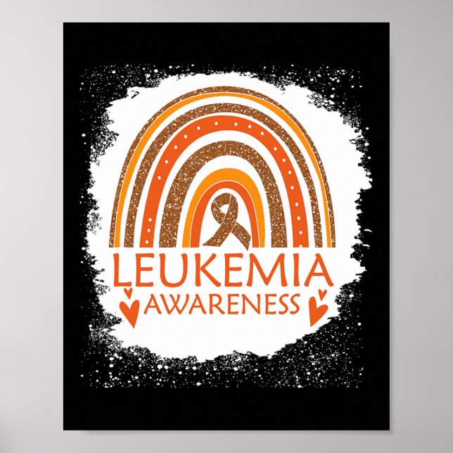 Leukaemia Awareness Bleached Rainbow Orange Ribbon Poster (Front)