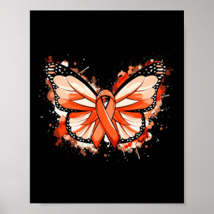 Leukaemia Awareness Gifts Orange Ribbon Butterfly Poster