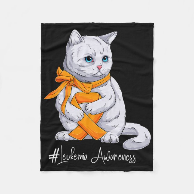 Leukaemia Awareness Month Orange Ribbon Cat  Fleece Blanket (Front)