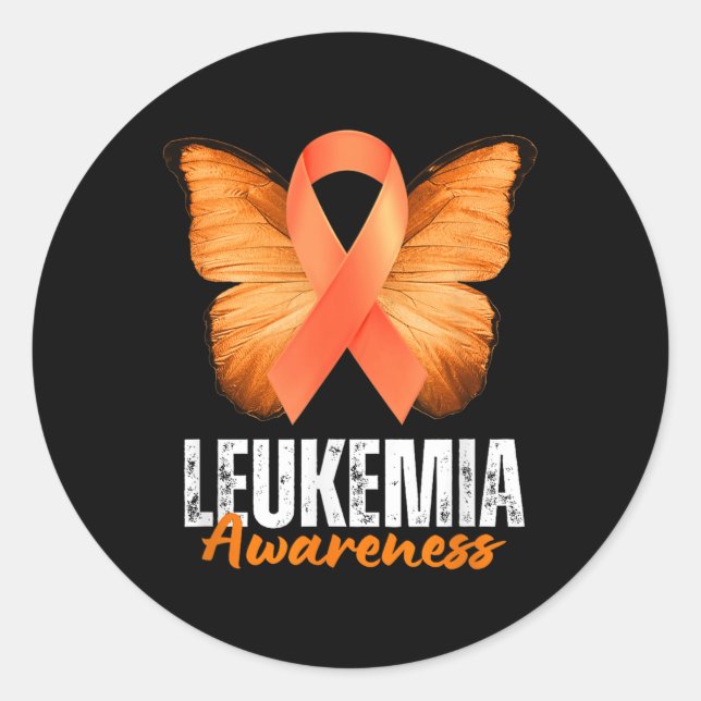 Leukaemia Awareness Orange Ribbon Butterfly  Classic Round Sticker (Front)