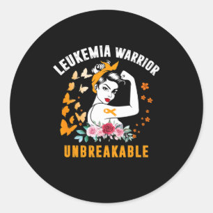 Leukaemia Awareness Strong Warrior Woman Orange Ri Classic Round Sticker