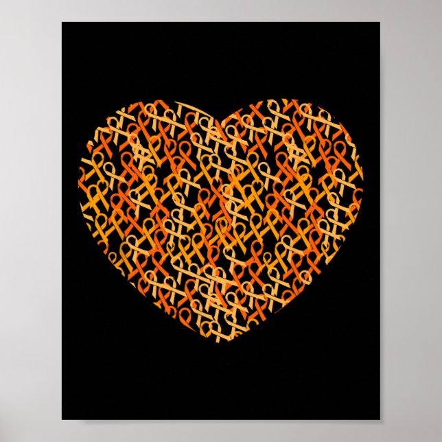 Leukaemia Awareness Support Orange Ribbon Heart  Poster (Front)