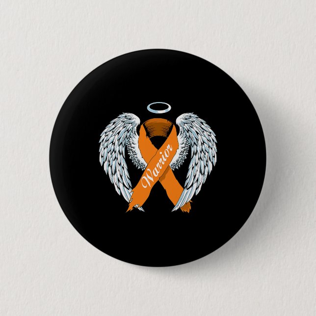 Leukaemia Awareness Warrior Orange Ribbon and Ange 6 Cm Round Badge (Front)