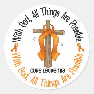 Leukaemia Awareness WITH GOD CROSS Classic Round Sticker