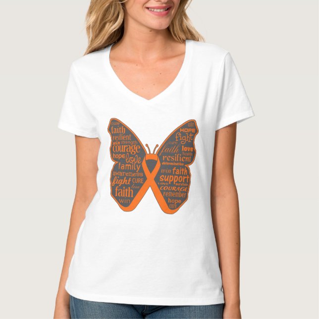 Leukaemia Butterfly Collage of Words T-Shirt (Front)