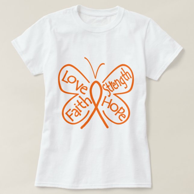 Leukaemia Butterfly Inspiring Words T-Shirt (Design Front)