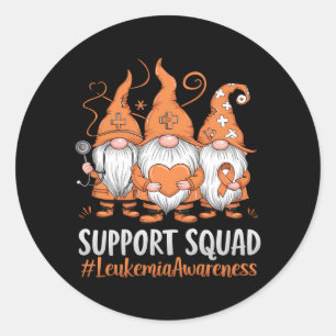Leukaemia Cancer Awareness Gnome Support Squad Classic Round Sticker