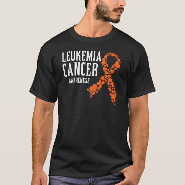 Leukaemia Cancer Awareness Orange Ribbon Support T-Shirt (Front)