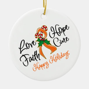 Leukaemia Hope Love Cure Happy Holidays Ceramic Tree Decoration