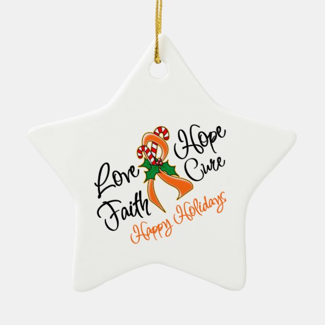 Leukaemia Hope Love Cure Happy Holidays Ceramic Tree Decoration (Front)