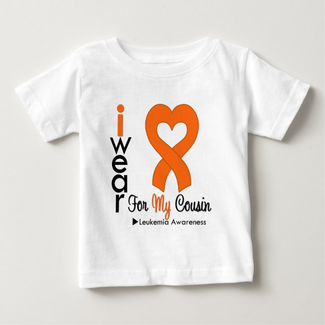 Leukaemia I Wear Orange Heart Ribbon For My Cousin Baby T-Shirt (Front)